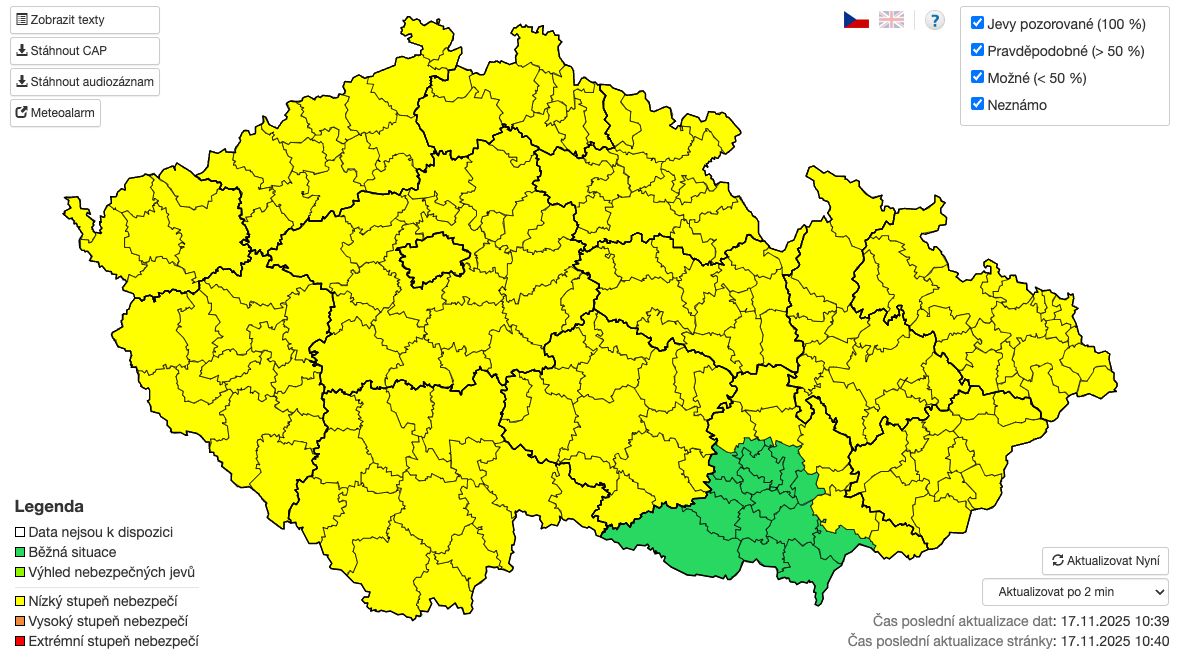 Bude to klouzat. Meteorologové vydali výstrahu pro celé Česko